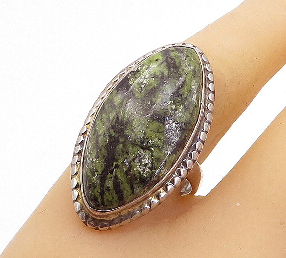 925 Sterling Silver  Vintage Jasper Circle Border Cocktail Ring Sz 9  RG3734