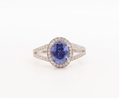 925 Sterling Silver Vintage Ring Split Neck Blue & White Topaz  Sz 7  RG29694