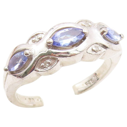 925 Sterling Silver Vintage Ring Elegant Three Stone Tanzanite Band Sz 8 RG36797