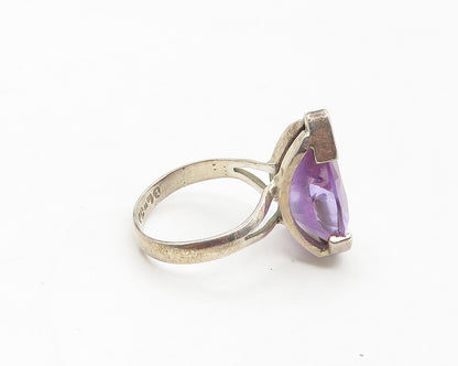 925 Silver  Vintage Shiny Purple Cubic Zirconia Cocktail Ring Sz 6.5  RG17080