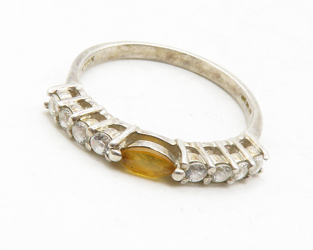 KOREA 925 Sterling Silver  Vintage Citrine & Topaz Band Ring Sz 7  RG12992