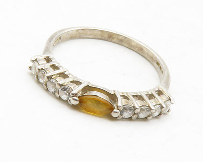 KOREA 925 Sterling Silver  Vintage Citrine & Topaz Band Ring Sz 7  RG12992