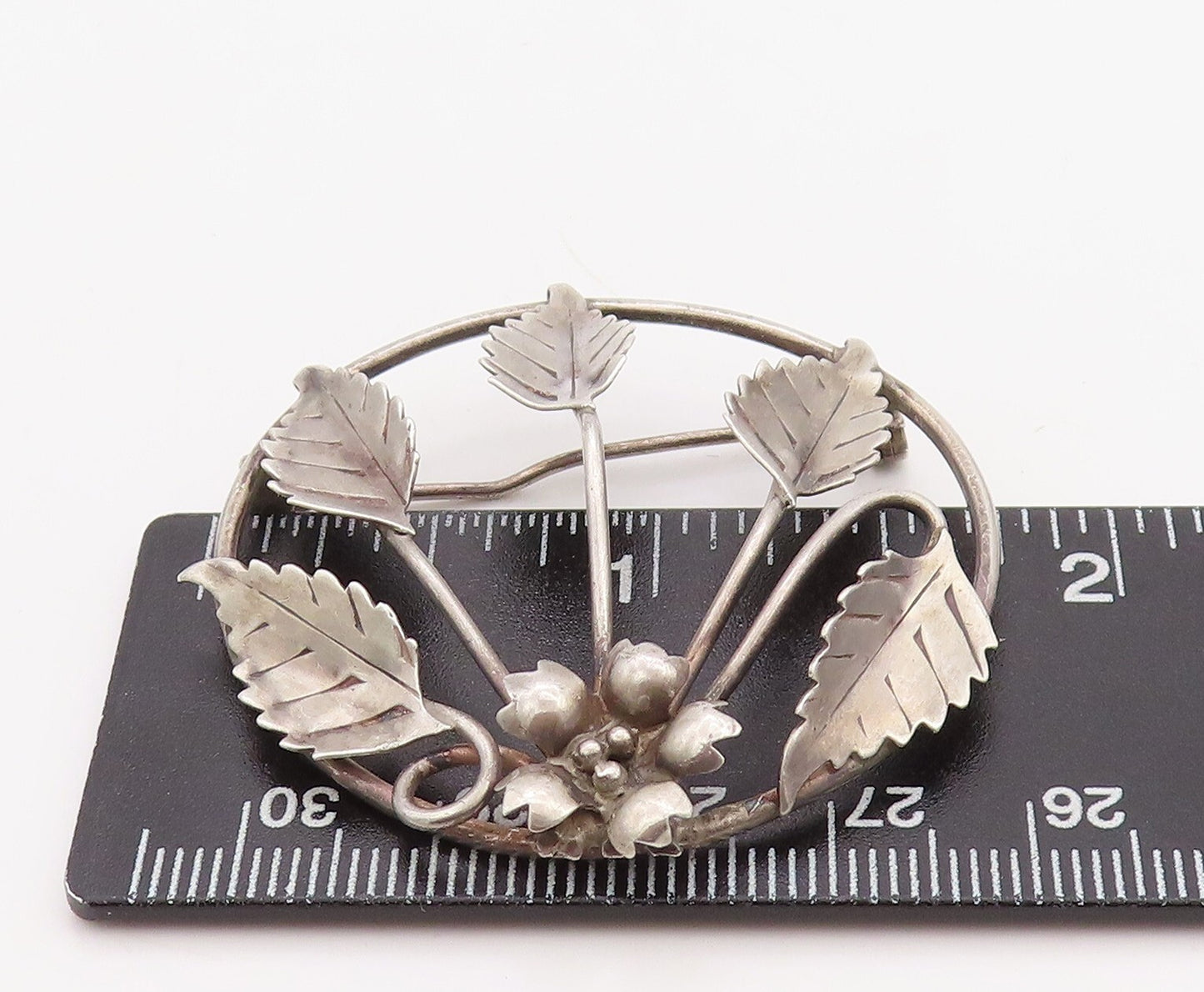 925 Sterling Silver Vintage Brooch Pin Modernist Flower And Leaf Cutout  BP11238