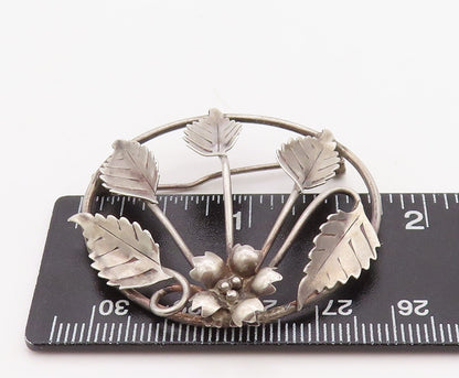 925 Sterling Silver Vintage Brooch Pin Modernist Flower And Leaf Cutout  BP11238
