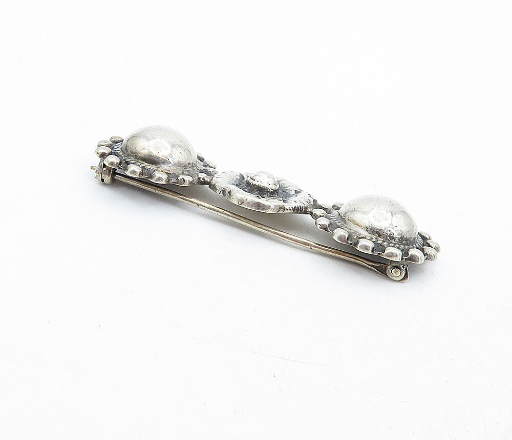 925 Sterling Silver  Vintage Dark Tone Floral Round Domes Brooch Pin  BP1922