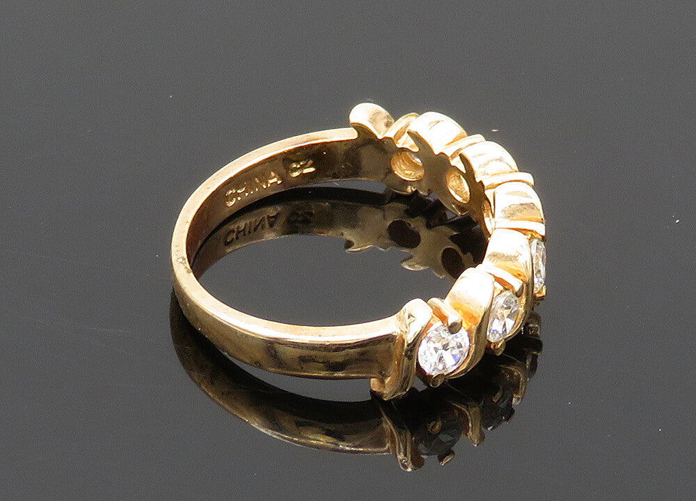 925 Sterling Silver  Vintage Topaz Shiny Gold Plated Band Ring Sz 7  RG20571