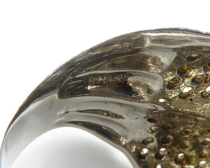 925 Sterling Silver  Large Black Hematite & Topaz Cocktail Ring Sz 9  RG11833