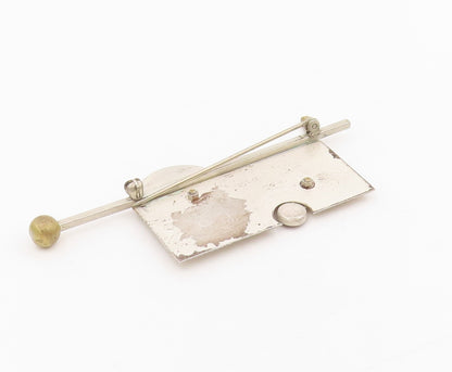 925 Sterling Silver Vintage Brooch Carnelian Modernist Geometric Pin  BP12095