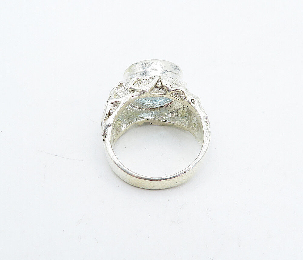 925 Sterling Silver  Blue Topaz Sculpted Band Cocktail Ring Sz 7.5  RG4536