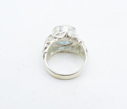 925 Sterling Silver  Blue Topaz Sculpted Band Cocktail Ring Sz 7.5  RG4536