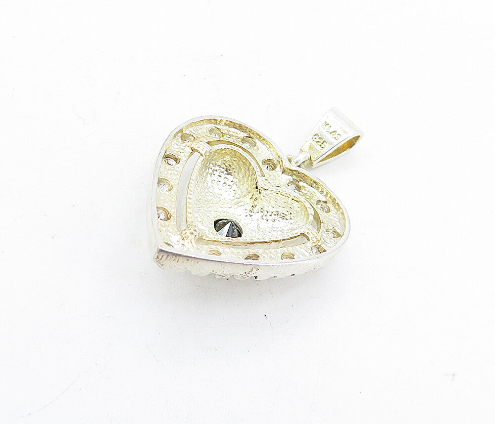 KLAS 925 Silver  Vintage Hematite & Cubic Zirconia Love Heart Pendant  PT4488