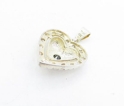 KLAS 925 Silver  Vintage Hematite & Cubic Zirconia Love Heart Pendant  PT4488