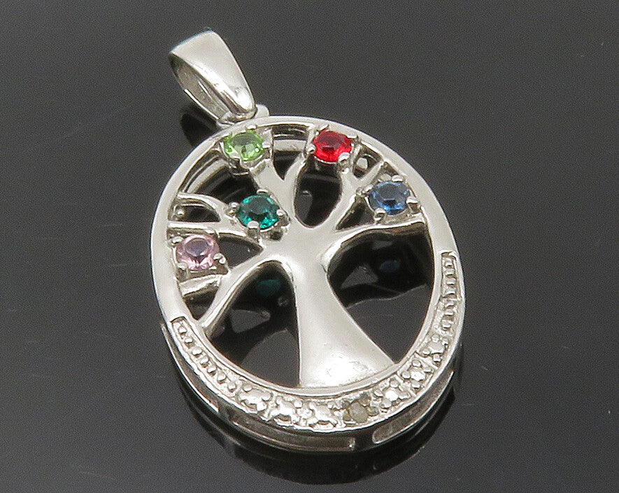 925 Sterling Silver Peridot & Multi Color Topaz Tree Of Life Pendant PT9992