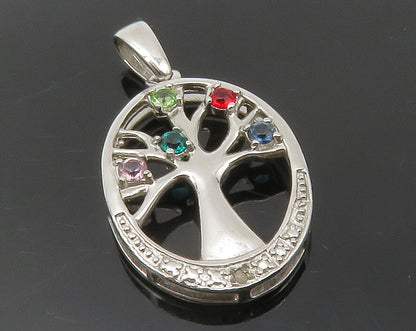 925 Sterling Silver Peridot & Multi Color Topaz Tree Of Life Pendant PT9992