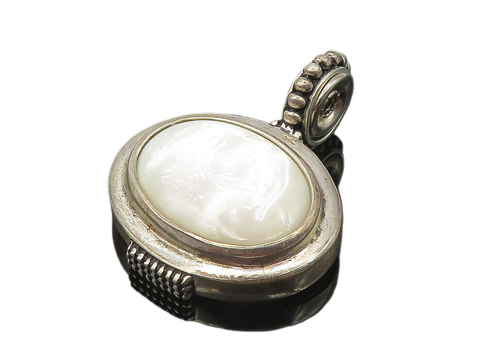 ESPO 925 Sterling Silver  Vintage Mother Of Pearl Oval Drop Pendant  PT8115