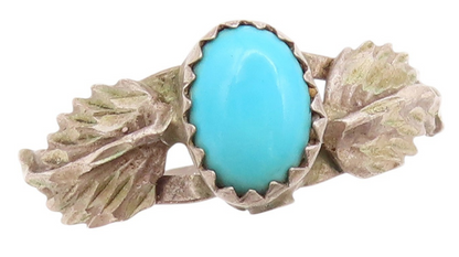 925 Sterling Silver Vintage Ring Oval Turquoise With Wings Carved Sz 8.5 RG32948