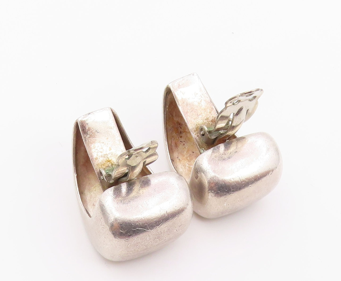 925 Sterling Silver Vintage Earrings Modernist Solid Sculptural Clip On  EG14465
