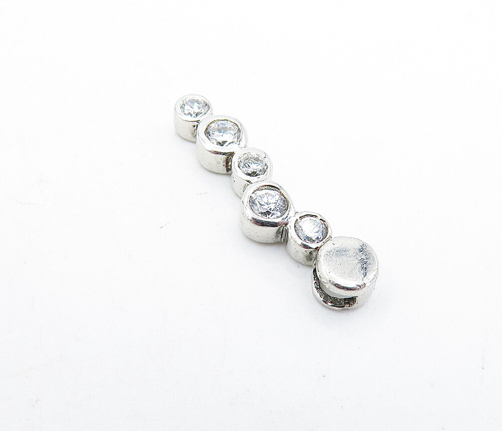 925 Sterling Silver  Shiny Petite Cubic Zirconia Vertical Drop Pendant  PT4749