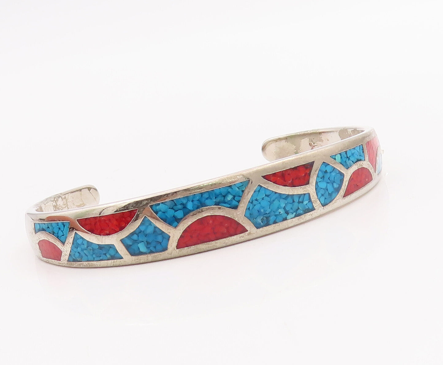 925 Sterling Silver Vintage Bracelet Southwestern Design Crush Turquoise BT10583