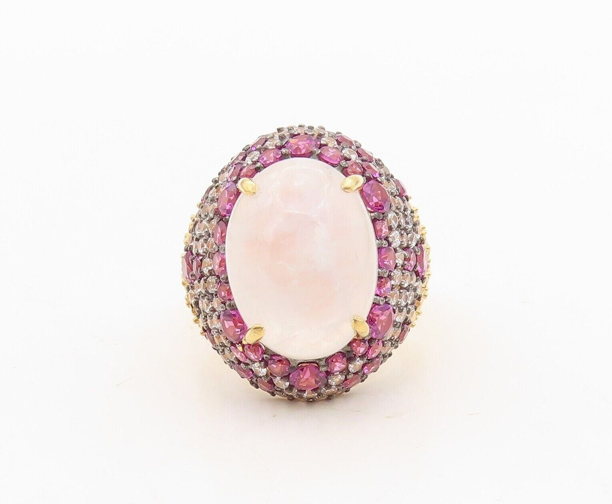 925 Sterling Silver Vintage Ring Gold Plated Gemstone & Pink Topaz  Sz 7 RG30335