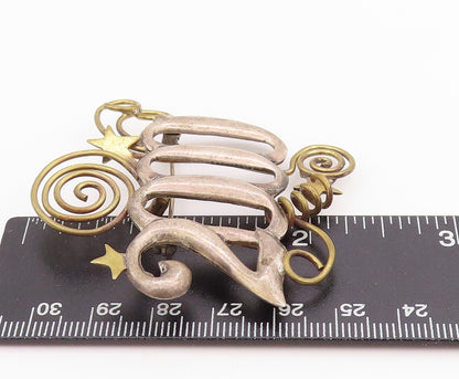 925 Sterling Silver Vintage Brooch Designer Cutout 2000 Celebration  BP11749