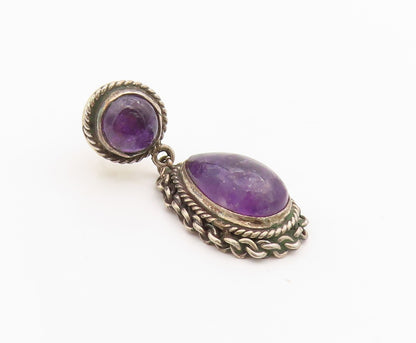 925 Sterling Silver Vintage Earrings Real Cabochon Amethyst Teardrop  EG13839