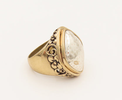 BARSE 925 Silver  Vintage Two Tone Hammered Dome Floral Ring Sz 11  RG26352