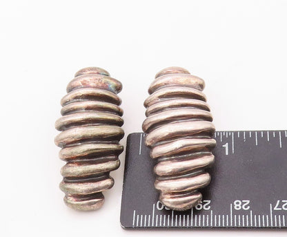 925 Sterling Silver Vintage Earrings Designer Dark Tone Cocoon Carved  EG13458