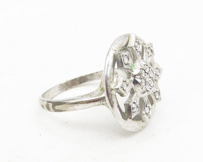 925 Sterling Silver  Vintage Sparkling Open Floral Band Ring Sz 6.5  RG10213
