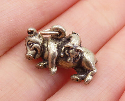 925 Sterling Silver  Vintage Petite Mom & Baby Pigs Motif Pendant  PT4920