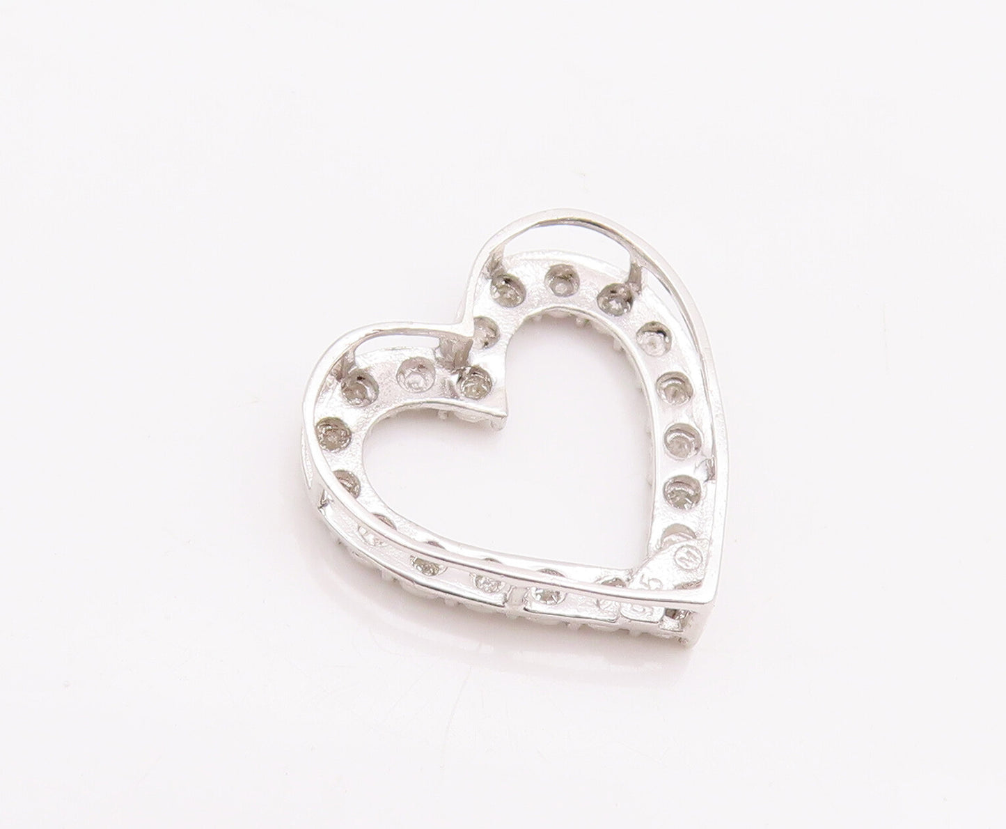 925 Sterling Silver Vintage Pendant Floral Diamonds Inlay Cutout Heart  PT23186