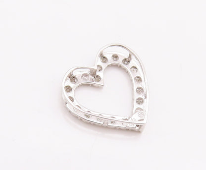 925 Sterling Silver Vintage Pendant Floral Diamonds Inlay Cutout Heart  PT23186