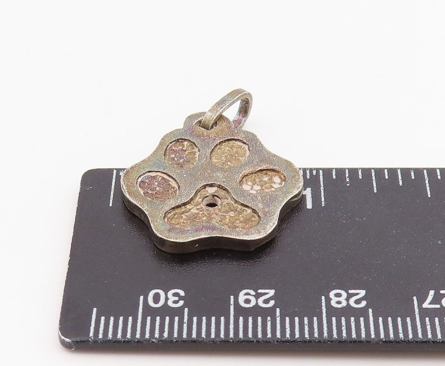 925 Sterling Silver Vintage Pendant Textured Carved Dog Paw Print Charm  PT26161