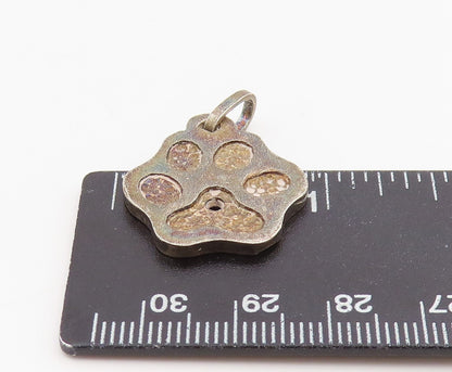 925 Sterling Silver Vintage Pendant Textured Carved Dog Paw Print Charm  PT26161