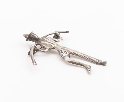 MEXICO 925 Silver  Vintage Antique Man With Carrying Pole Brooch Pin  BP8930
