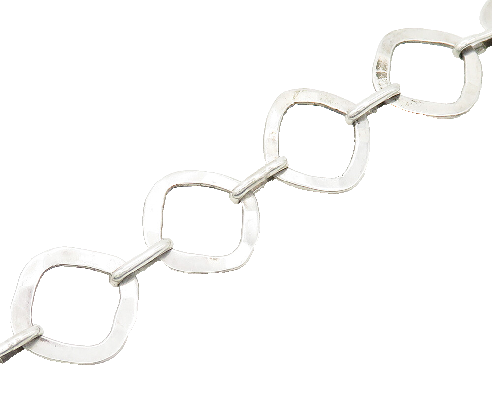 SARAB 925 Sterling Silver  Vintage Shiny Rounded Square Chain Bracelet  BT7965