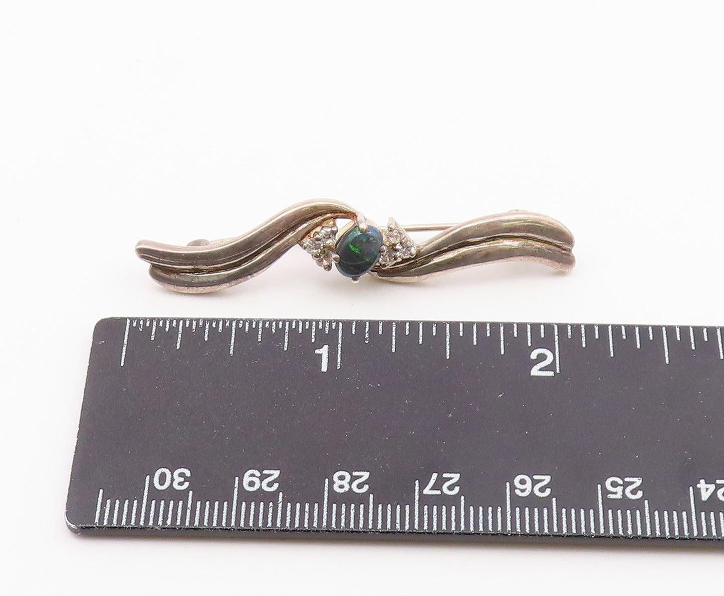 925 Sterling Silver  Vintage Labradorite & Topaz Ribbon Brooch Pin  BP7397