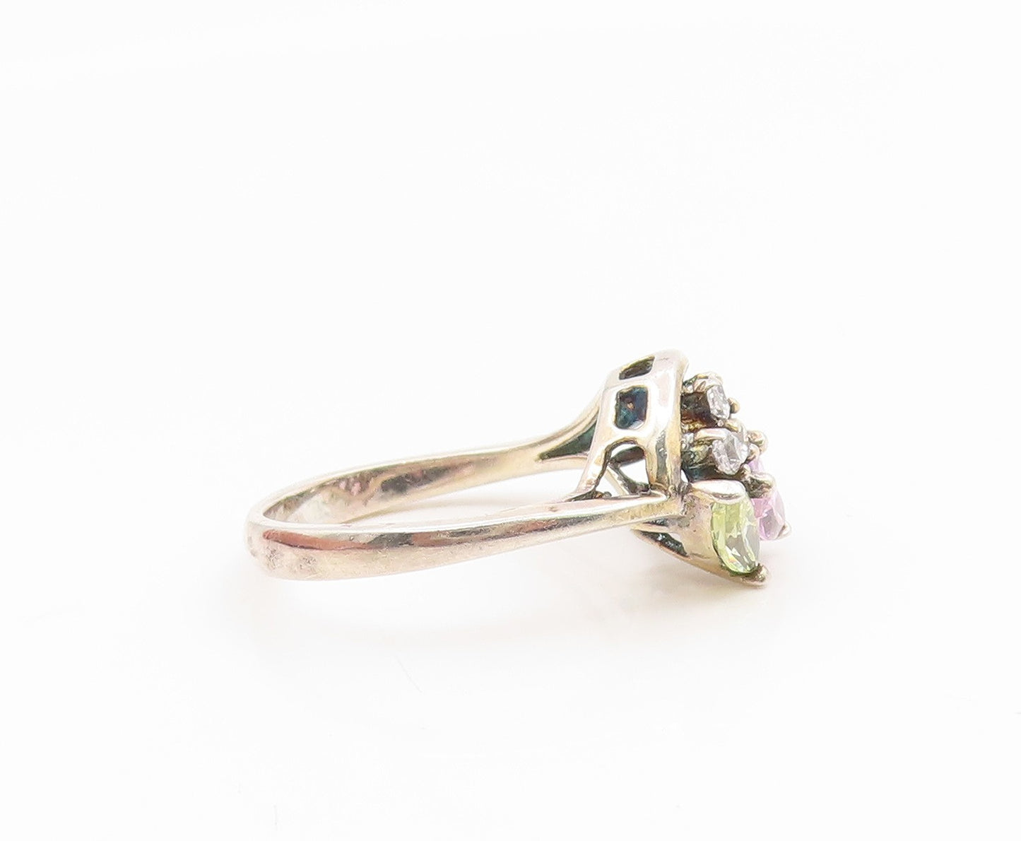 925 Sterling Silver Vintage Ring Marquise Cut Gemstone & CZ Band  Sz 6  RG35128