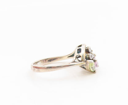 925 Sterling Silver Vintage Ring Marquise Cut Gemstone & CZ Band  Sz 6  RG35128