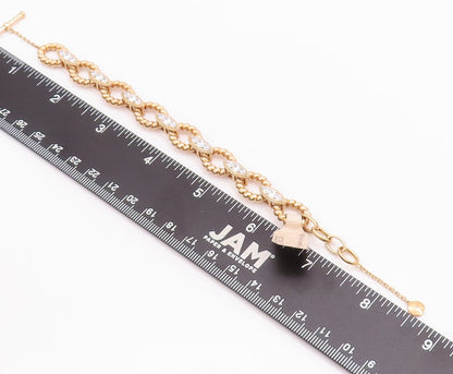 925 Sterling Silver Vintage Bracelet Gold Plated Rope Rings Carved CZ  BT10504