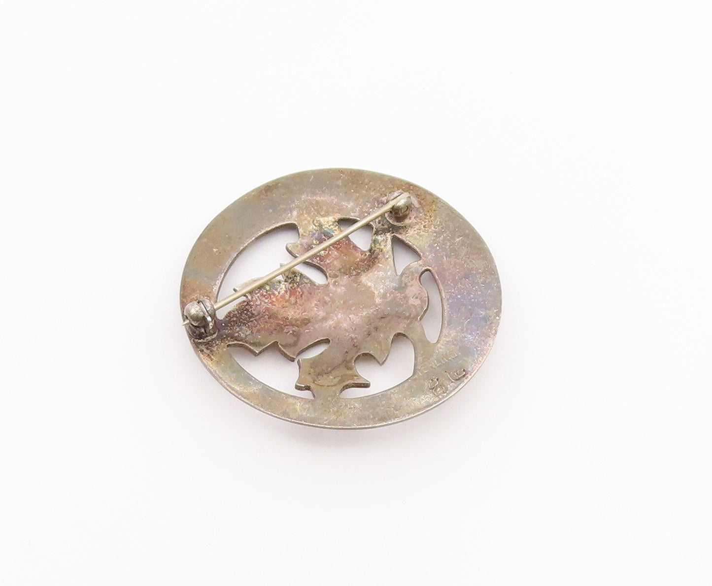 925 Sterling Silver  Vintage Dark Tone Autumn Leaf Round Brooch Pin  BP3240