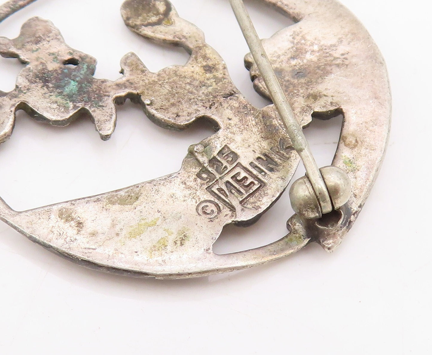 925 Sterling Silver Vintage Brooch Dark Tone Teachers Day Badge Cutout  BP11490
