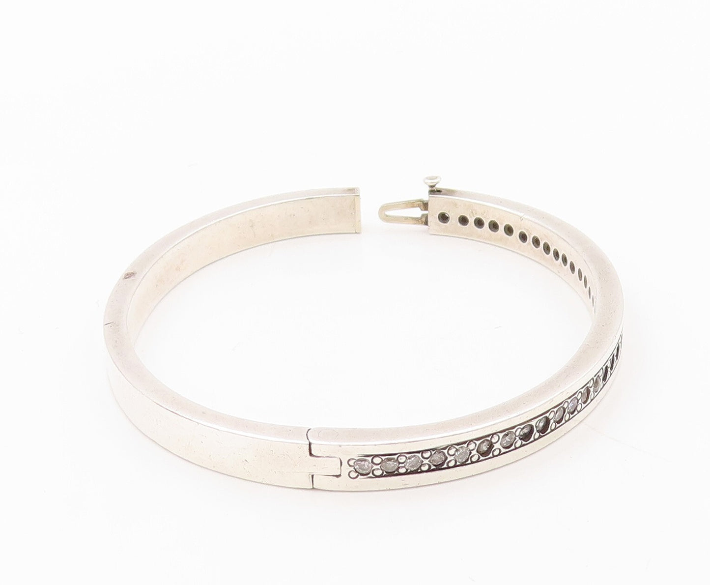 925 Sterling Silver Vintage Bracelet Minimalist Topaz Inlay Bangle  BT10811