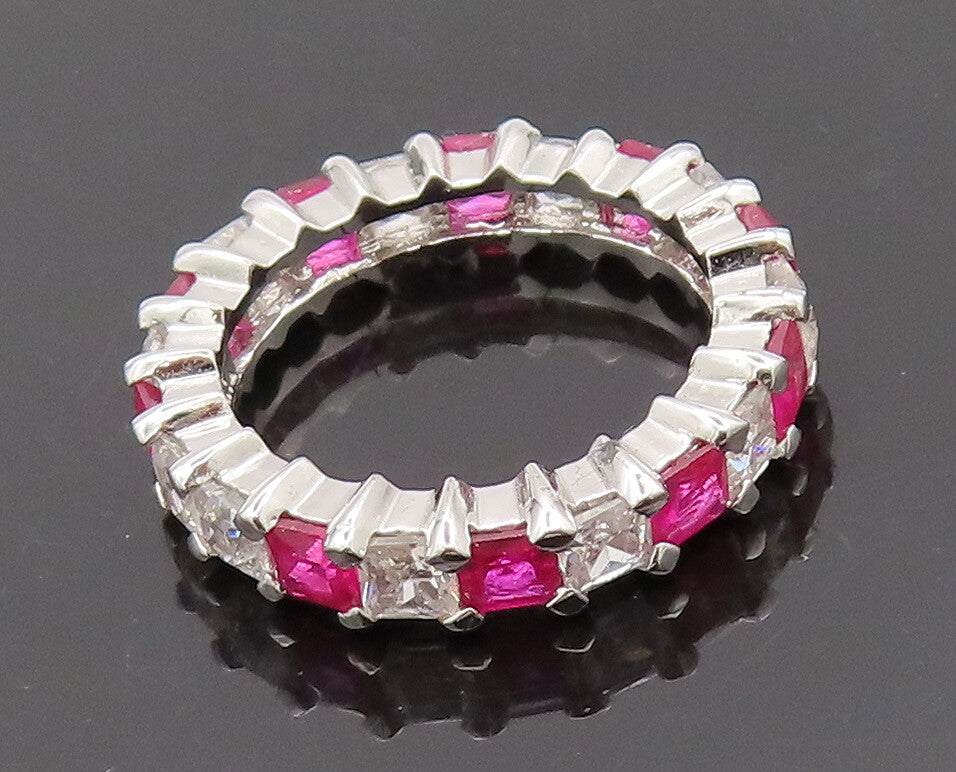 925 Sterling Silver  Vintage Minimalist White Pink CZ Band Ring Sz 5  RG27248