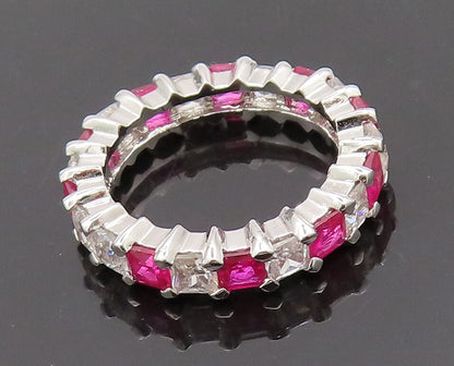 925 Sterling Silver  Vintage Minimalist White Pink CZ Band Ring Sz 5  RG27248