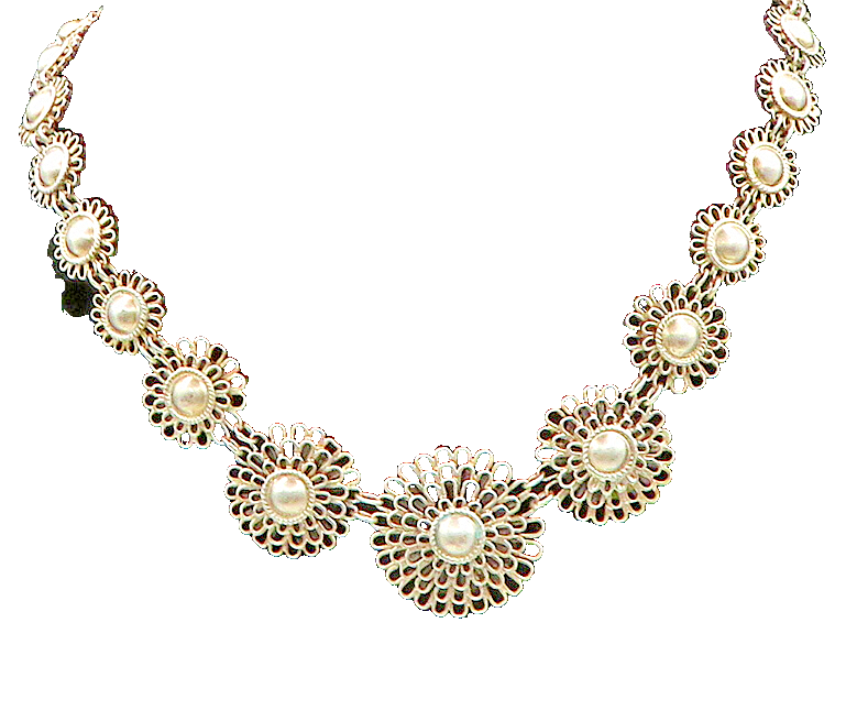 925 Sterling Silver  Vintage Graduated Wire Flower Link Necklace  NE3821