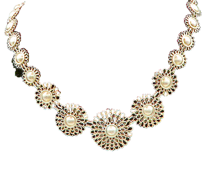 925 Sterling Silver  Vintage Graduated Wire Flower Link Necklace  NE3821