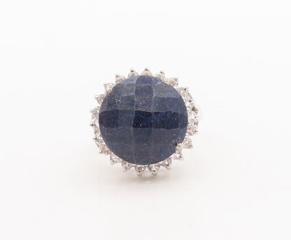 925 Sterling Silver Vintage Ring Large Round Sapphire Halo Topaz  Sz 7  RG29503