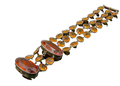 925 Sterling Silver Vintage Citrine Multi Strand Chain Bracelet BT8870