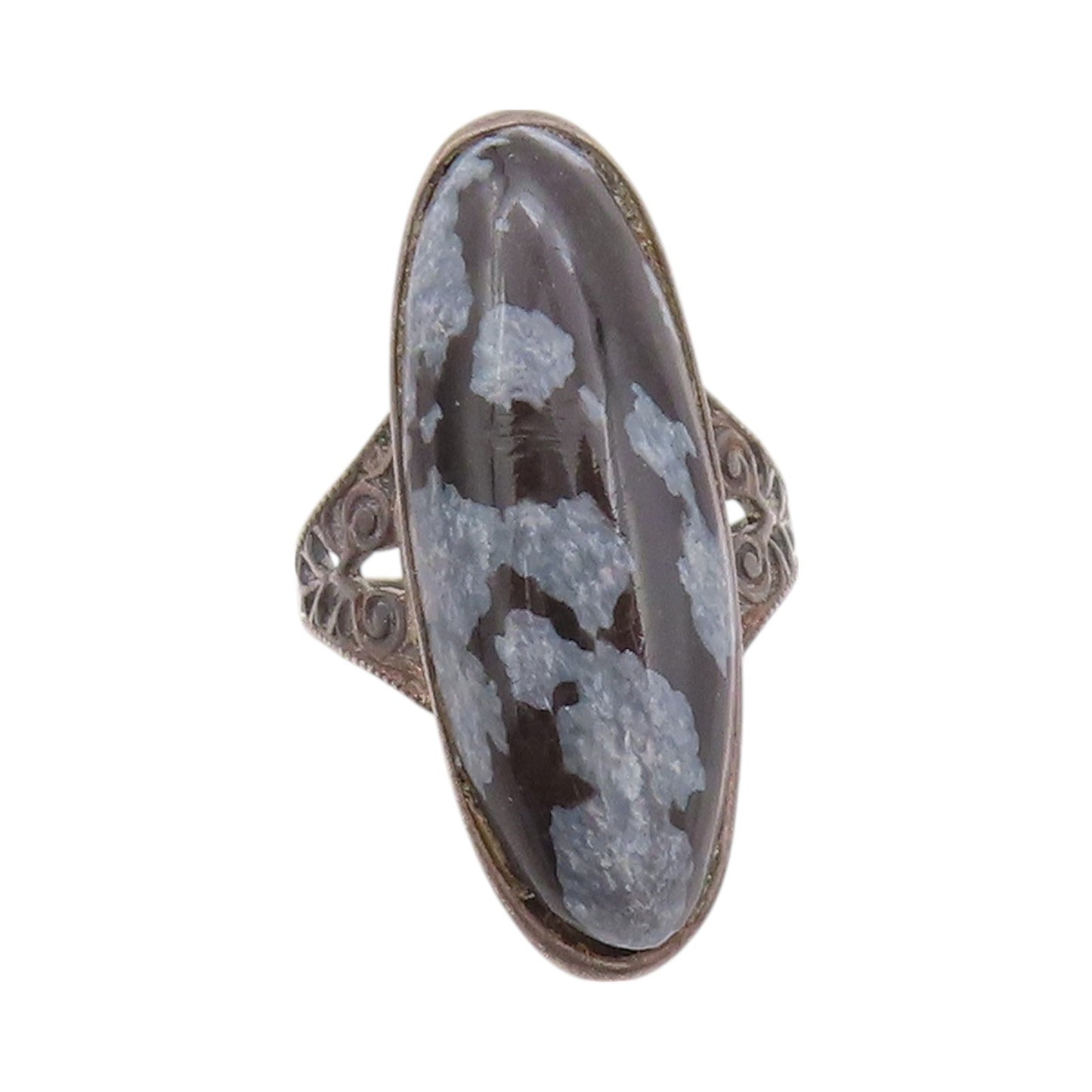 925 Sterling Silver Vintage Ring Dark Tone Cutout Band Gemstone Sz 5.5  RG32379